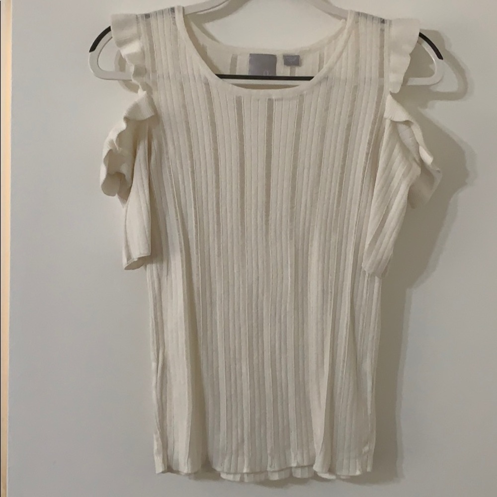 White off the shoulder see through striped top
